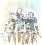 Cycling art, Tour de France, watercolour pen and ink painting, Omega boys by Maxine Dodd