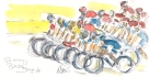 Cycling art, Tour de France, watercolour pen and ink painting, So many bikes! by Maxine Dodd