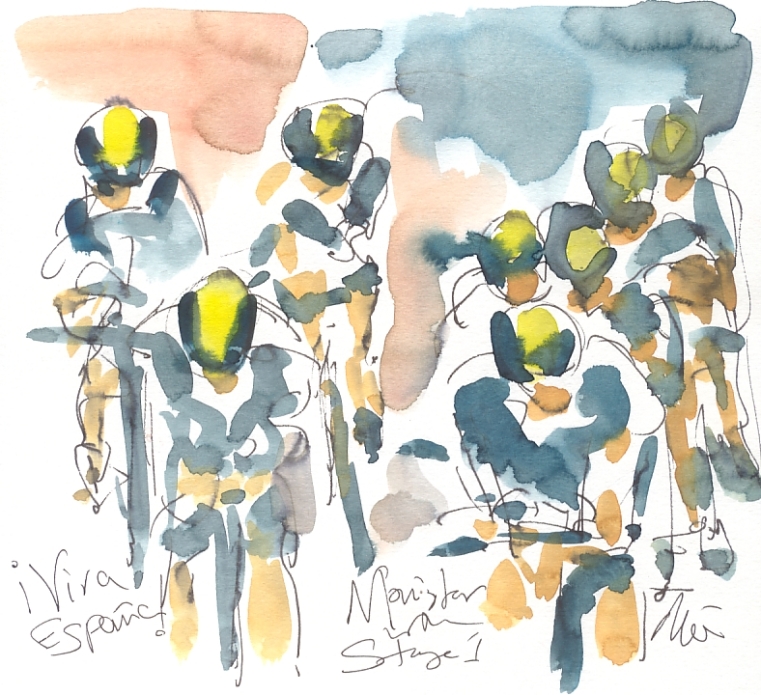 Maxine Dodd, painting of Movistar cycling team
