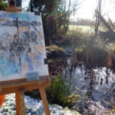 Easel by the pond, photograph, Maxine Dodd