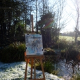 Easel by the pond, photograph, Maxine Dodd