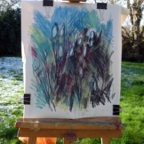 Snowdrops on easel, pastel, Maxine Dodd