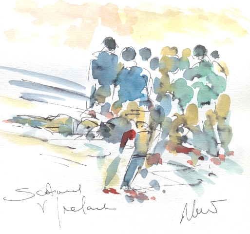 Six Nations Rugby, Art, painting by Maxine Dodd, Long shadows, Scotland v Ireland