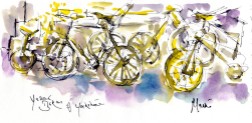 Cycling art, Tour de France, Yellow bikes of Yorkshire, by Maxine Dodd