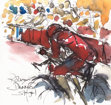 Cycling art, Tour de France, Watercolour painting Rohann Dennis, Stage 1 by Maxine Dodd,