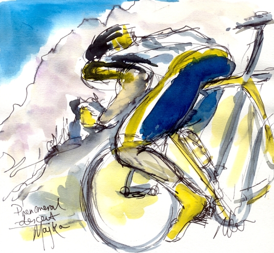Cycling art, Tour de France, Watercolour painting Phenomenal descent by Maxine Dodd
