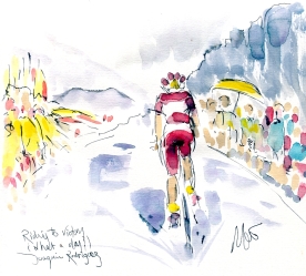 Cycling art, Tour de France, Watercolour painting Joaquim Rodriguez, Riding to victory, what a day! by Maxine Dodd