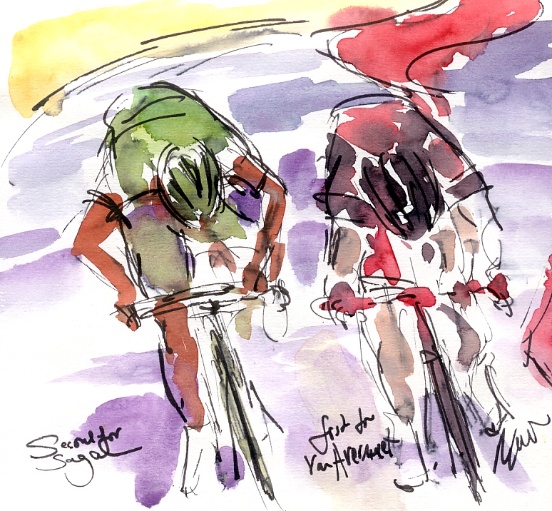 Tour de France, Cycling art, Second for Sagan; First for Van Avermaet by Maxine Dodd