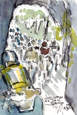 Cycling art, Tour de France, Watercolour painting Les Gorges du Tarn, Stage 14 by Maxine Dodd