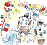 Cycling art, Tour de France, Watercolour painting Fans on the mountains! Stage 17, by Maxine Dodd