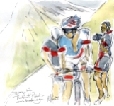 Cycling art, Tour de France, Watercolour painting Thibaut Pinot accelerates again! Stage 17, by Maxine Dodd