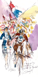 Cycling art, Tour de France, Watercolour painting Water for Bardet, Stage 19, by Maxine Dodd