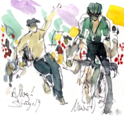 Cycling art, Tour de France, Watercolour painting Allez! Stage 19, by Maxine Dodd