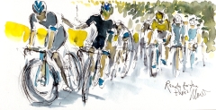 Cycling art, Tour de France, Watercolour painting Ready for the Pavés by Maxine Dodd