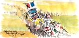 Cycling art, Tour de France, Watercolour painting Flags, fields, people, pavés, dust and bikes! by Maxine Dodd