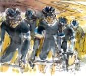 Cycling art, Tour de France, Watercolour painting Team Sky, Shoulders to the wheel, by Maxine Dodd