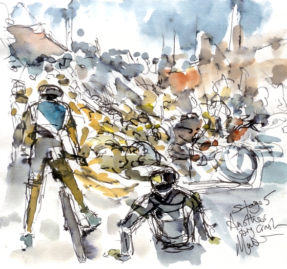 Cycling art, Tour de France, Watercolour painting Another big crash, by Maxine Dodd