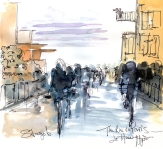 Cycling art, Tour de France, Watercolour painting The Rue de Paris, Le Havre, by Maxine Dodd