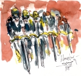 Cycling art, Tour de France, Watercolour painting Movistar, by Maxine Dodd