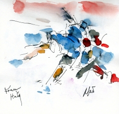 Six Nations: France v Italy by Maxine Dodd, watercolour, pen and ink
