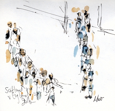 Six Nations: Scotland v England by Maxine Dodd, watercolour, pen and ink