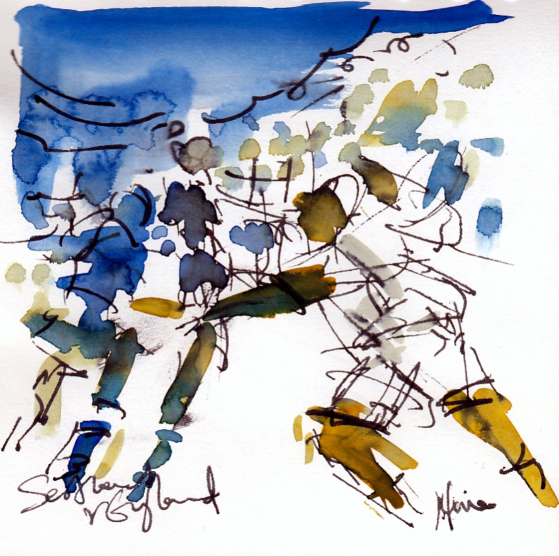 Six Nations: Scotland v England by Maxine Dodd, watercolour, pen and ink