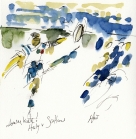 Rugby art, Six Nations: Lovely kick! Italy v Scotland by Maxiine Dodd, watercolour, pen and ink
