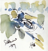 Rugby art, Six Nations: Scotland try by Maxiine Dodd, watercolour, pen and ink