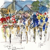 Tour de France, cycling art, You can't beat this lot! by Maxine Dodd, watercolour, pen and ink