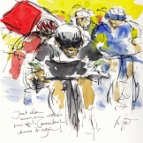 Tour de France, cycling art, Just when everyone writes him off, Cavendish does it again! by Maxine Dodd, watercolour, pen and ink