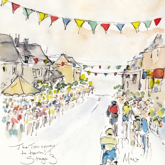 Tour de France, cycling, art, The Tour comes to town! by Maxine Dodd