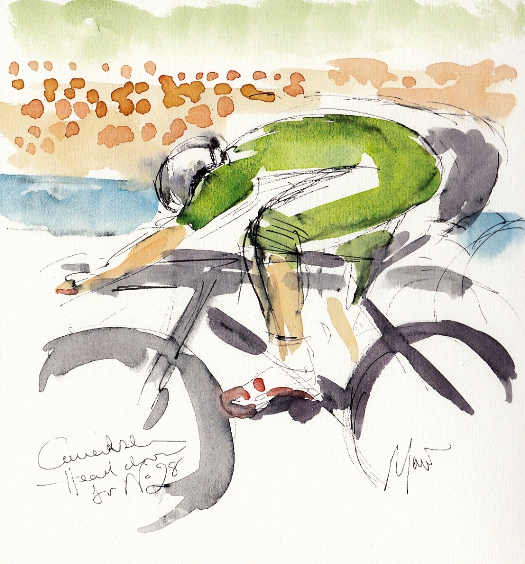 Tour de France, cycling, art, Cavendish - Head down for No.28, by Maxine Dodd