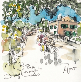 Tour de France, cycling, art, Blue sky through the trees by Maxine Dodd