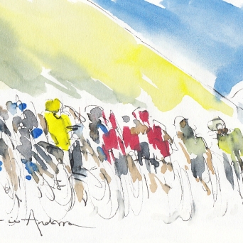 Tour de France, cycling art, The peloton in Andorra by Maxine Dodd