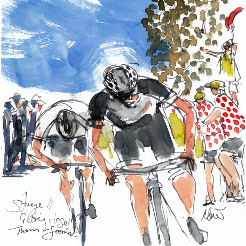 cycling art, tour de france, Stage 11 - Getting close... Thomas and Froome