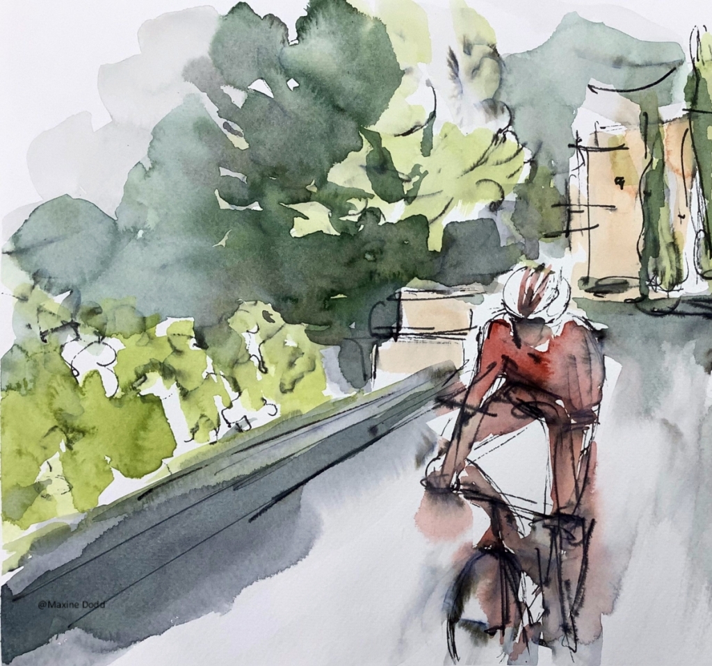 TDF2020 - Stage 1 - Rainy road, watercolour, pen and ink painting