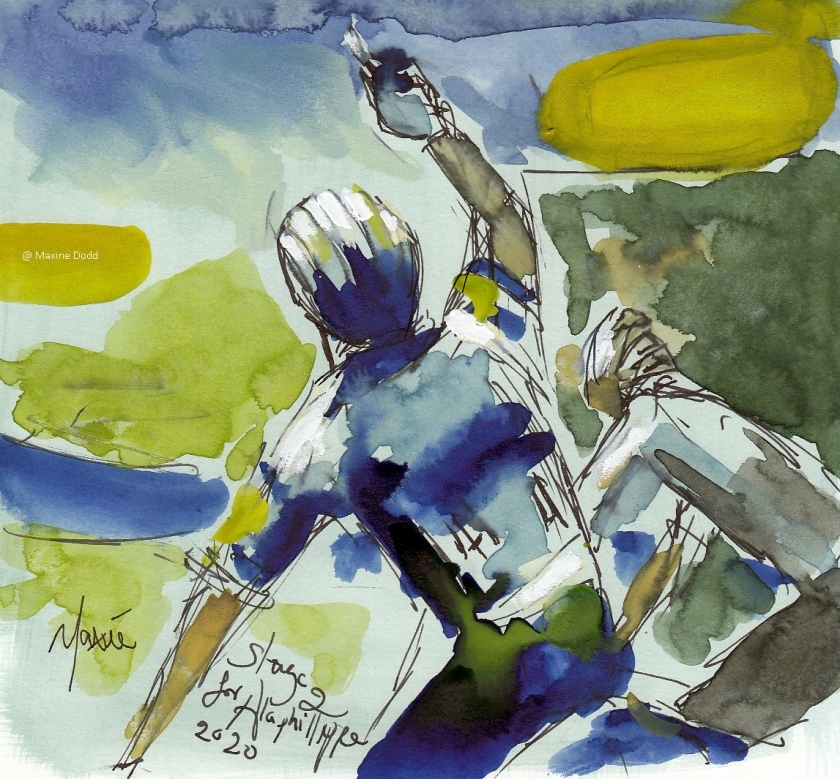 A tribute win for Alaphilippe, watercolour, pen and ink, by Maxine Dodd