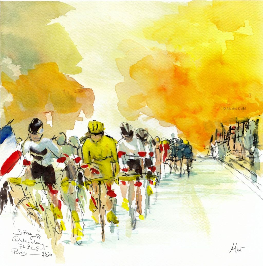 Stage 21, Paris - Golden Day, watercolour, pen and ink by Maxine Dodd