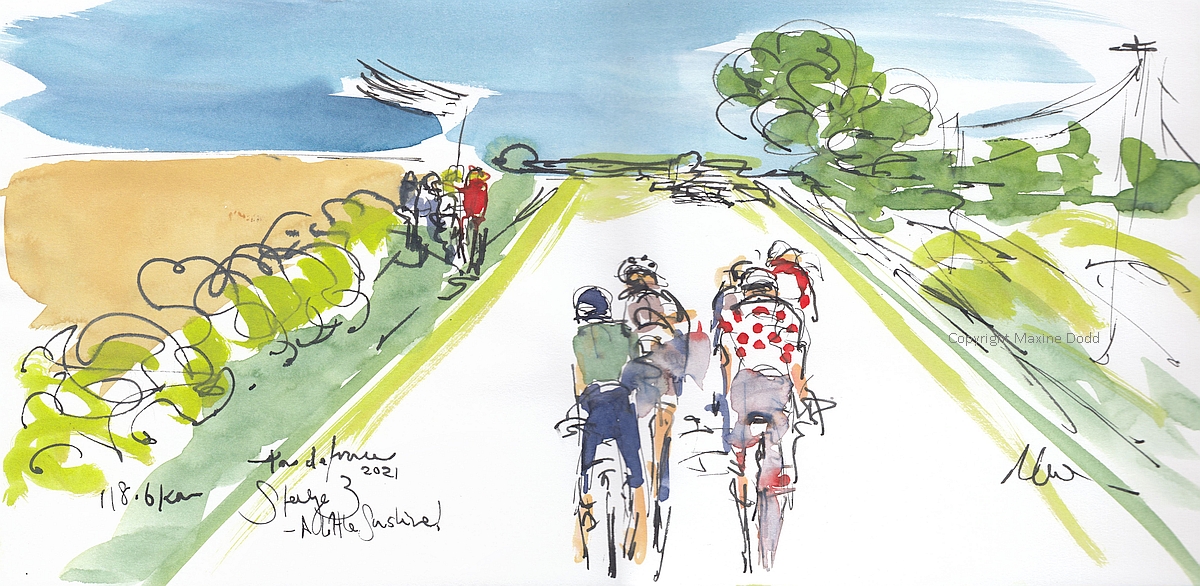 Tour de France 2021 - Stage 3, A little sunshine! Original watercolour painting Maxine Dodd