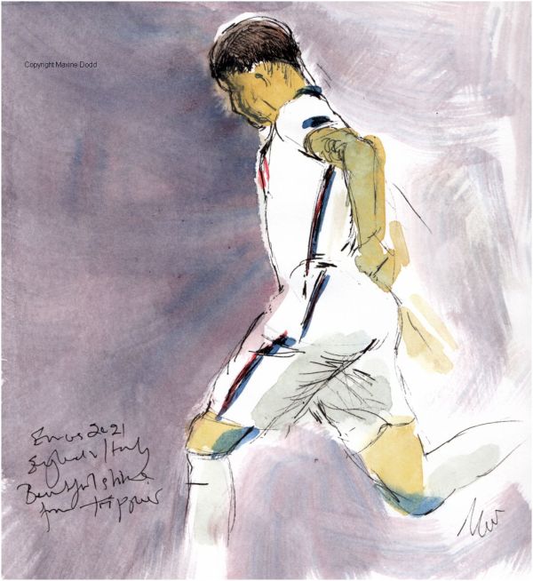 Euros 2021 - Final, England v Italy: Kieran Trippier pass, Original watercolour painting Maxine Dodd