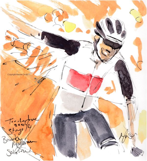 Tour de France 2021 - Stage14, Solo win! Bauke Mollema, original watercolour painting Maxine Dodd