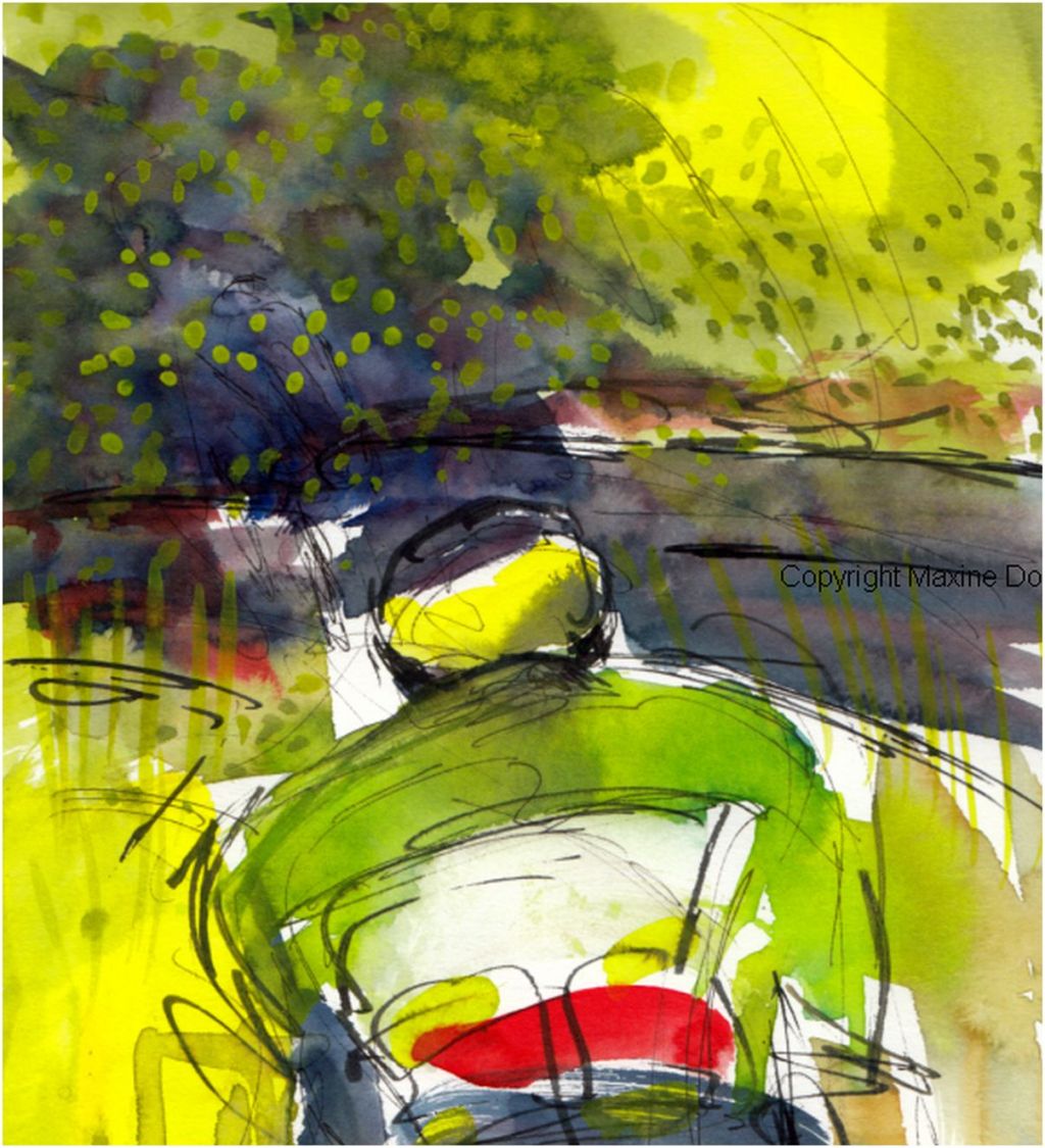 Tour de France 2021 - Stage16 - Cobrelli pursues, Detail,original watercolour painting Maxine Dodd,