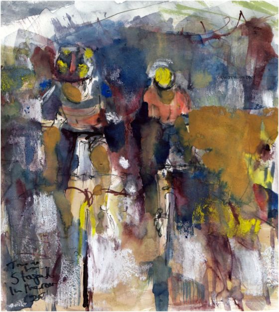 Tour de France 2021 - Stage16 - Pyrenees mist, original watercolour painting Maxine Dodd
