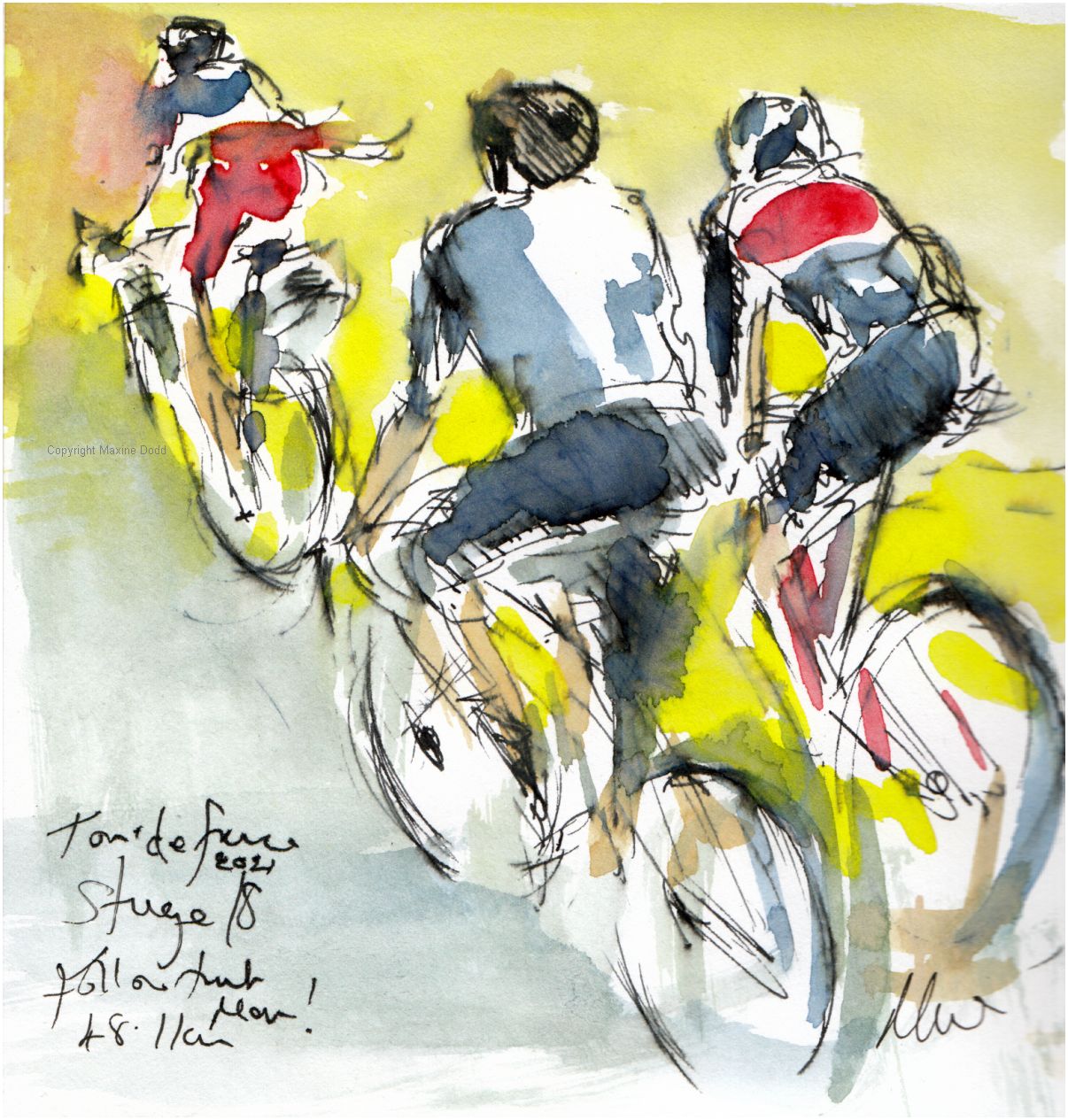 Tour de France 2021 - Stage18 - Follow that man! original watercolour painting Maxine Dodd