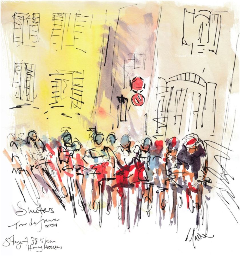 Tour de France 2021 - Stage 7, Honey houses, watercolour by Maxine Dodd