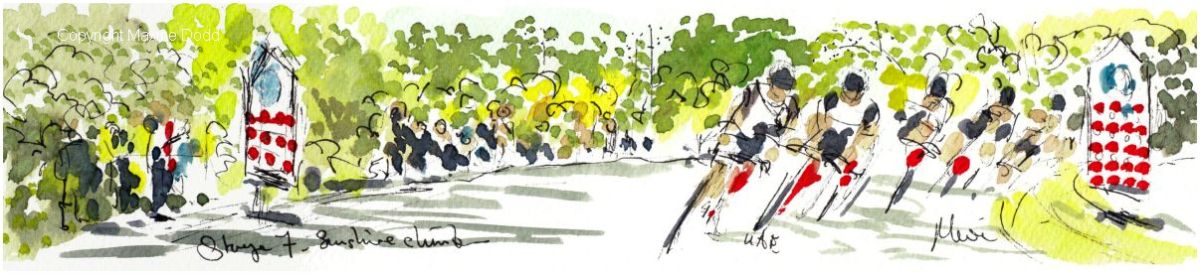 Tour de France 2021 - Stage 7, Sunshine Climb, original watercolour painting Maxine Dodd
